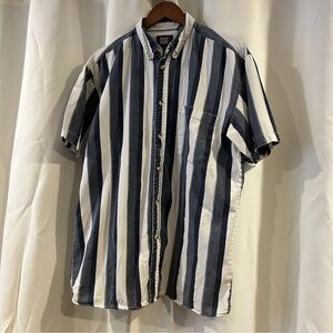 Vintage 90s Faded Glory Denim Striped Short Sleeve Button Up Shirt Mens size L
